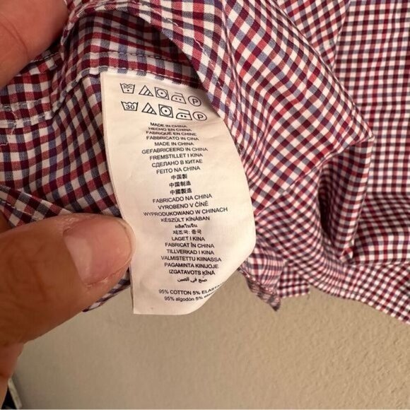 Michael Kors Men's Red Gingham Check Slim Fit Casual Button Down Shirt Size L - Picture 6 of 7